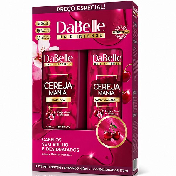 Kit DaBelle Cereja Mania: Shampoo 410ml e Condicionador 175ml