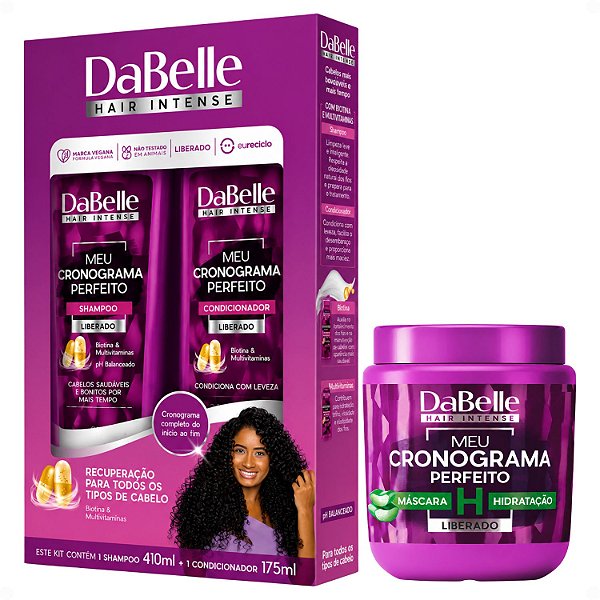 Kit DaBelle Meu Cronograma Perfeito: Shampoo 410ml e Condicionador 175ml + Máscara de Hidratação