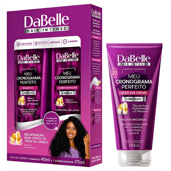 Kit DaBelle Meu Cronograma Perfeito: Shampoo 410ml e Condicionador 175ml + Óleo Em Creme