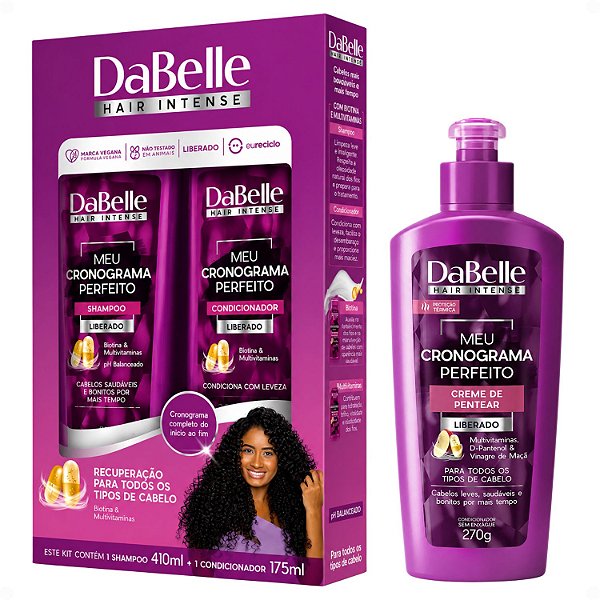 Kit DaBelle Meu Cronograma Perfeito: Shampoo 410ml e Condicionador 175ml + Creme de Pentear