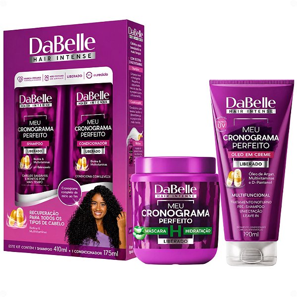 Kit DaBelle Meu Cronograma Perfeito: Shampoo 410ml e Condicionador 175ml +  Máscara de Hidratação, Óleo em Creme