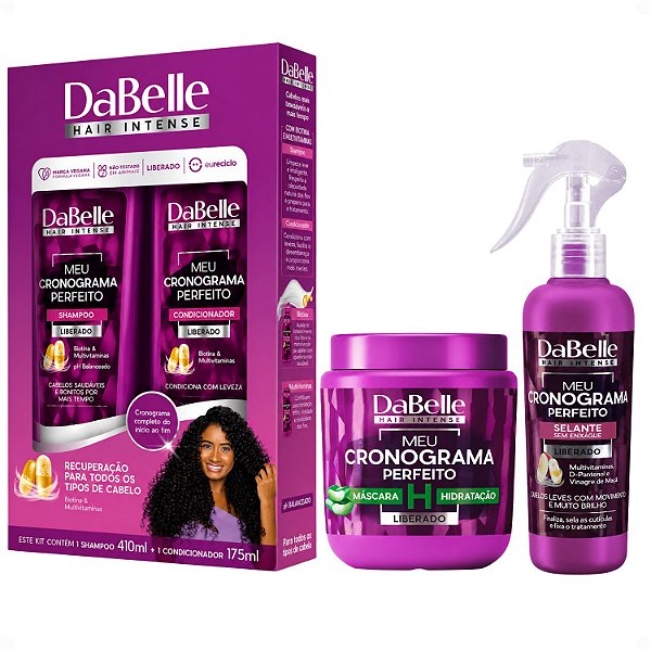 Kit DaBelle Meu Cronograma Perfeito: Shampoo 410ml e Condicionador 175ml + Máscara de Hidratação, Selante