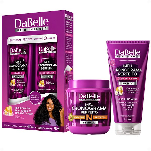 Kit DaBelle Meu Cronograma Perfeito: Shampoo 410ml e Condicionador 175ml + Máscara de Nutrição, Óleo em Creme