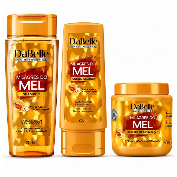 Kit DaBelle Milagres do Mel: Shampoo 250ml e Condicionador 200ml + Máscara de Hidratação 400g