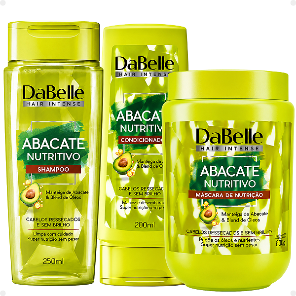 Kit DaBelle Abacate Nutritivo: Shampoo 250ml, Condicionador 200ml e Máscara De Nutrição 800g