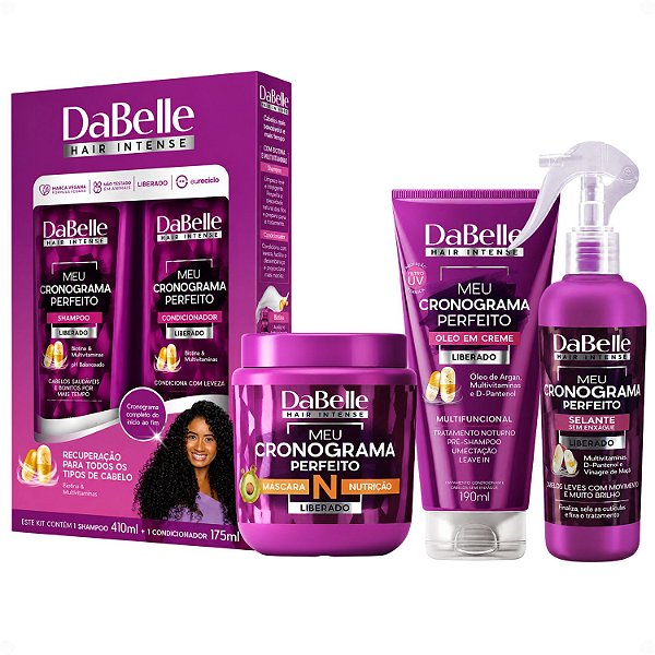 Kit DaBelle Meu Cronograma Perfeito: Shampoo 410ml e Condicionador 175ml + Máscara de Nutrição, Óleo em Creme, Selante