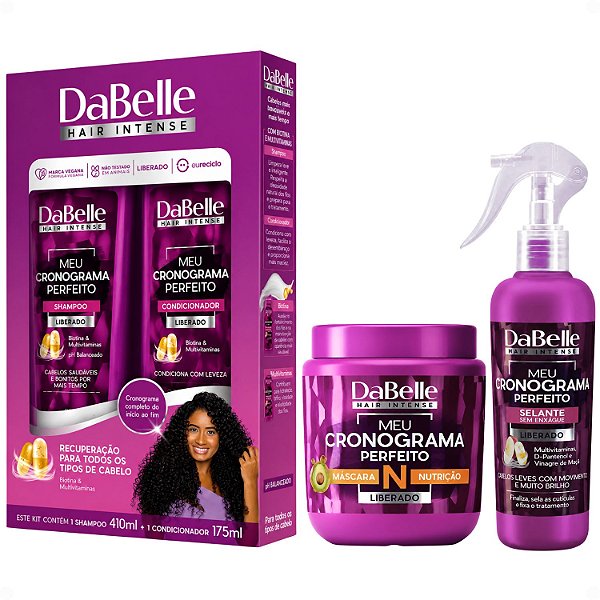 Kit DaBelle Meu Cronograma Perfeito: Shampoo 410ml e Condicionador 175ml + Máscara de Nutrição, Selante