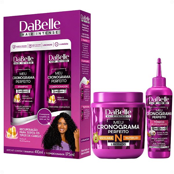 Kit DaBelle Meu Cronograma Perfeito: Shampoo 410ml e Condicionador 175ml + Máscara de Nutrição, Tônico