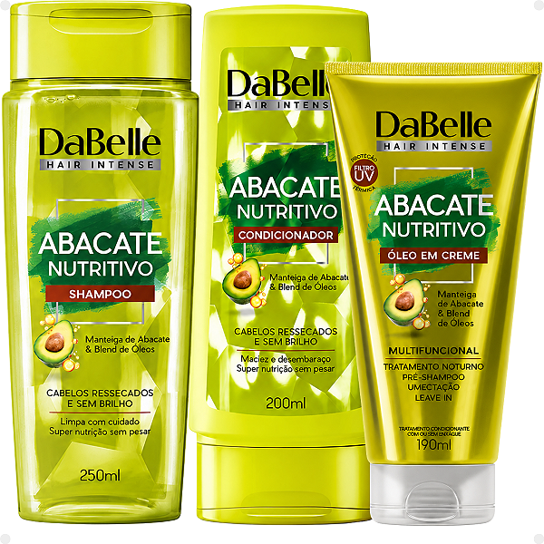 Kit DaBelle Abacate Nutritivo: Shampoo 250ml, Condicionador 200ml e Óleo Em Creme 190ml