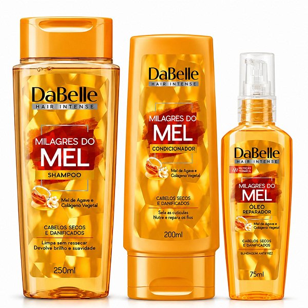 Kit DaBelle Milagres Do Mel: Shampoo 250ml, Condicionador 200ml e Óleo Reparador 75ml