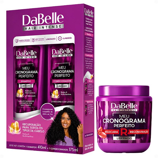 Kit DaBelle Meu Cronograma Perfeito: Shampoo 410ml e Condicionador 175ml + Máscara de Reconstrução