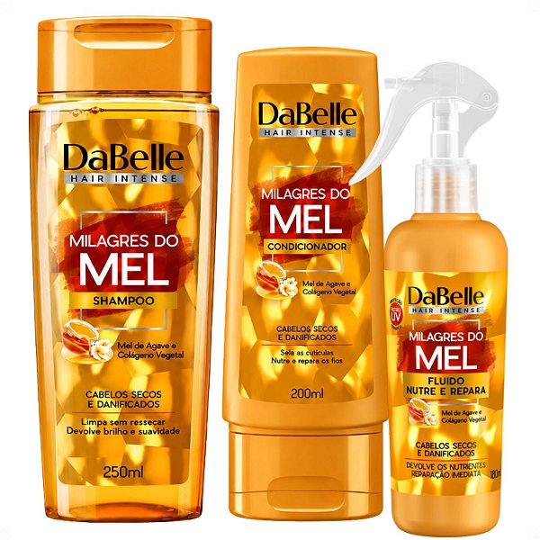 Kit DaBelle Milagres Do Mel: Shampoo 250ml, Condicionador 200ml e Fluido Nutre e Repara 180ml