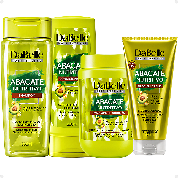 Kit DaBelle Abacate Nutritivo: Shampoo 250ml, Condicionador 200ml, Óleo em Creme 190ml e Máscara de Nutrição 800g