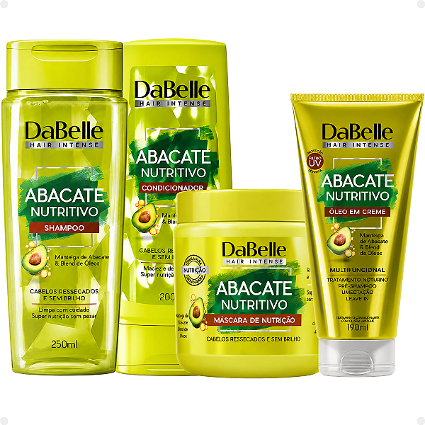 Kit DaBelle Abacate Nutritivo: Shampoo 250ml, Condicionador 200ml, Máscara de Nutrição 400g e Óleo em Creme 190ml