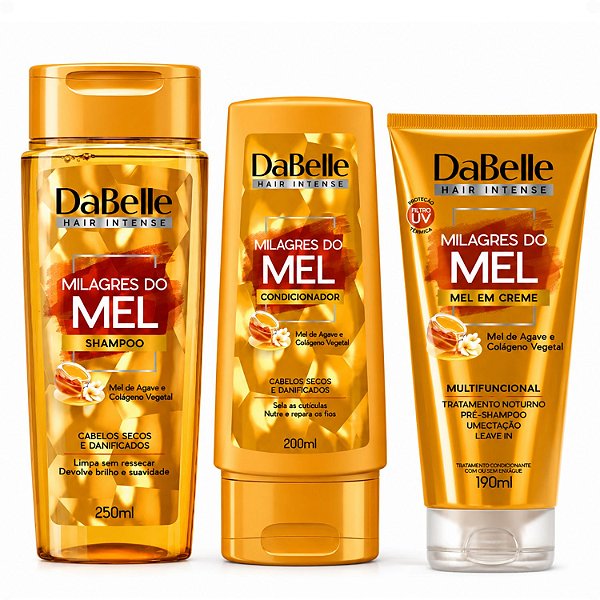 Kit DaBelle Milagres Do Mel: Shampoo 250ml e Condicionador 200ml + Mel Em Creme 190ml
