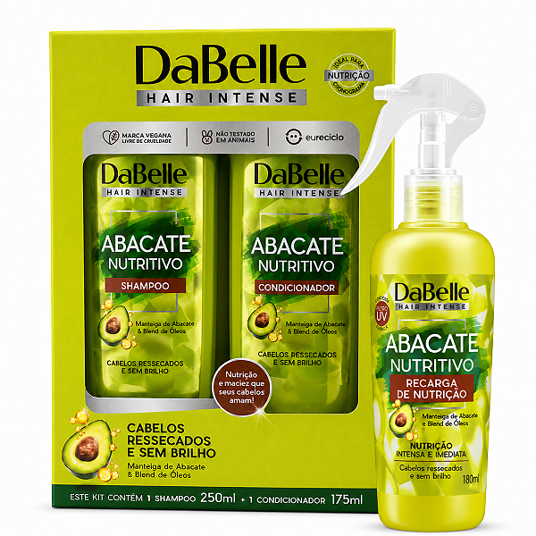 Kit DaBelle Abacate Nutritivo: Shampoo 410ml e Condicionador 175ml+ Recarga de Nutrição 180ml