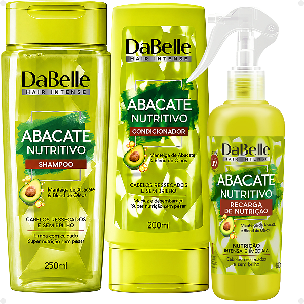 Kit DaBelle Abacate Nutritivo: Shampoo 250ml,Condicionador 200ml e Recarga de Nutrição 180ml