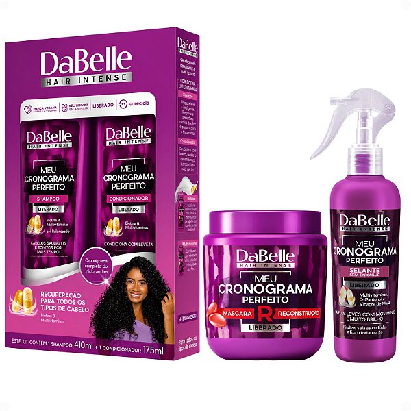 Kit DaBelle Meu Cronograma Perfeito: Shampoo 410ml e Condicionador 175ml + Máscara de Reconstrução, Selante