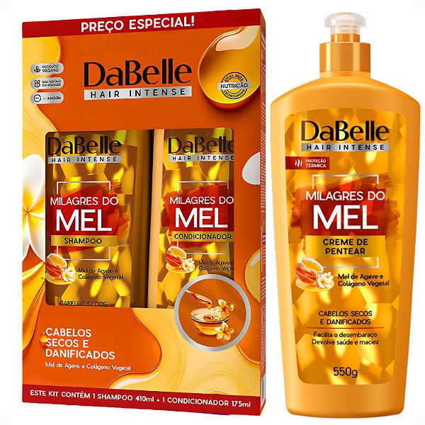 Kit DaBelle Milagres Do Mel: Shampoo 410ml e Condicionador 175ml + Creme De Pentear 550g