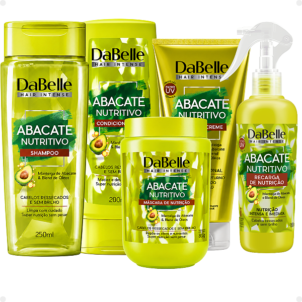 DaBelle Abacate Nutritivo: Shampoo 250ml, Condicionador 200ml, Máscara Nutritiva 800g, Óleo em Creme 190ml e Recarga de Nutrição 180ml