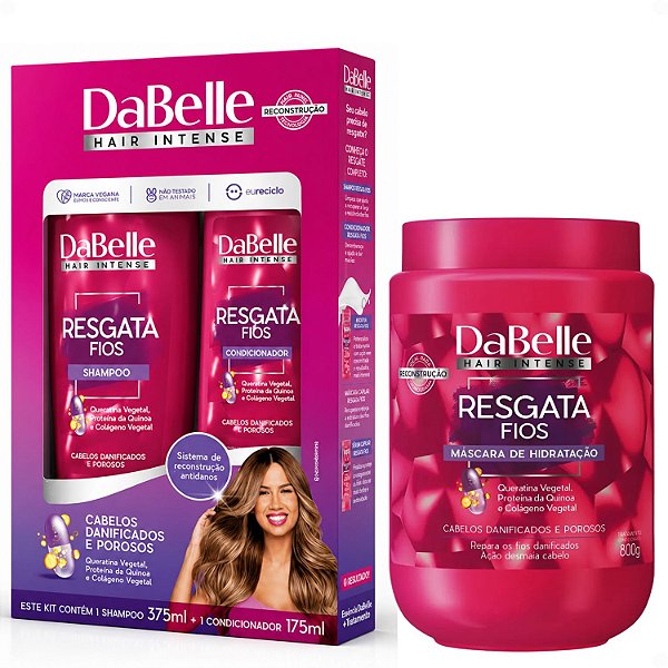 Kit DaBelle Resgata Fios: Shampoo 375ml e Condicionador 175ml + Máscara De 800g