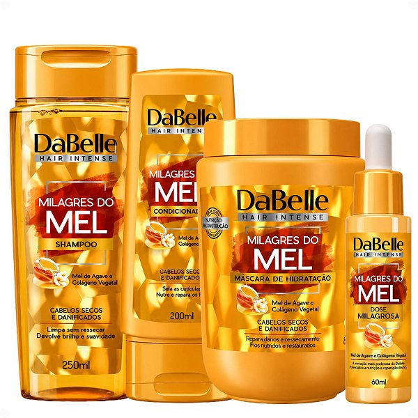 Kit DaBelle Milagres Do Mel: Shampoo 250ml e Condicionador 200ml + Máscara De Hidratação 800g + Dose Milagrosa 60 ml