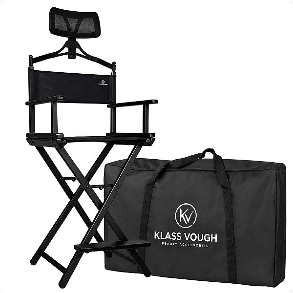 Cadeira De Maquiagem Portátil Klass Vough com Encosto de Cabeça e Bolsa Transporte Preta Dc-011bl