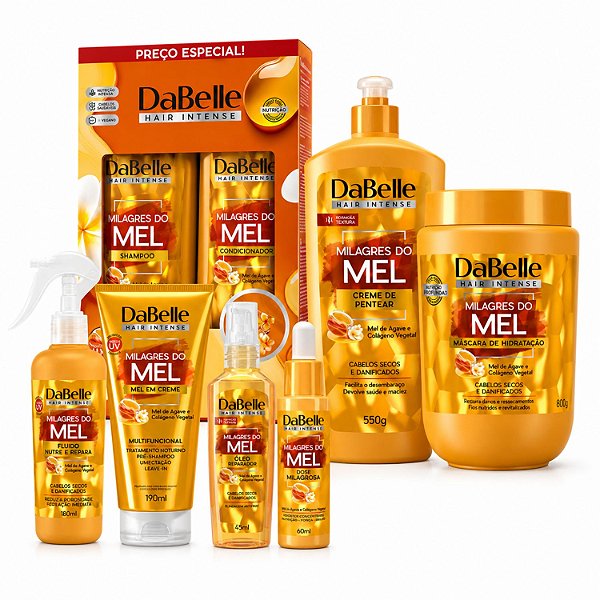 Kit Completo DaBelle Milagres Do Mel: Com Shampoo 410ml e Condicionador 175ml + Máscara 800g e Finalizadores