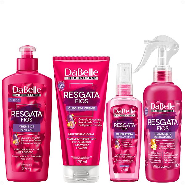 Kit DaBelle Resgata Fios: Tratamento Obrigatório+ Queratina Líquida, Creme De Pentear, Óleo Em Creme
