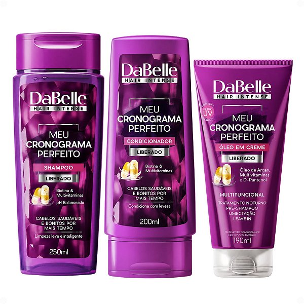 Kit DaBelle Meu Cronograma Perfeito: Shampoo 250ml e Condicionador 200ml + Óleo Em Creme