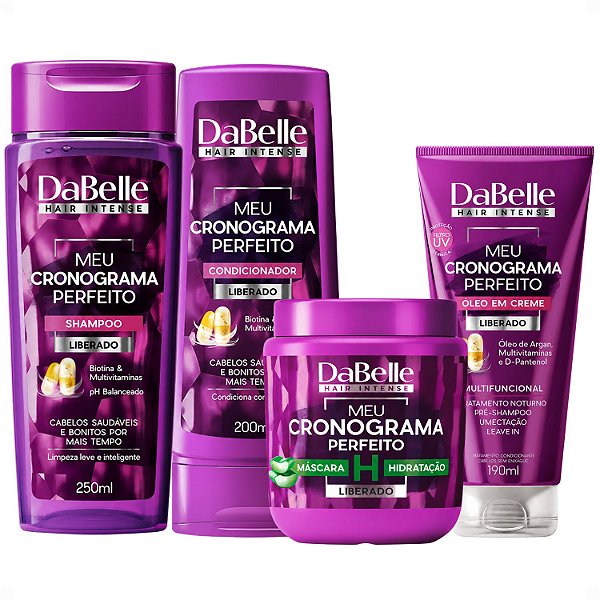 Kit DaBelle Meu Cronograma Perfeito: Shampoo 250ml e Condicionador 200ml + Máscara de Hidratação, Óleo em Creme