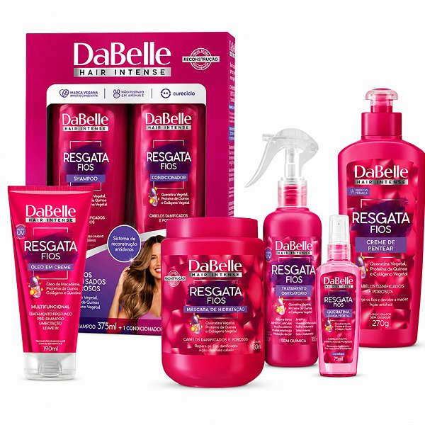 Kit DaBelle Resgata Fios: Com Shampoo 375ml e Condicionador 175ml + Máscara 800g e Finalizadores