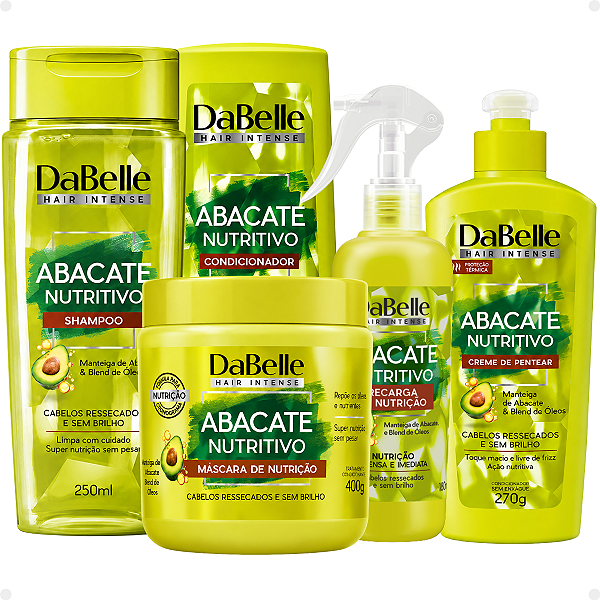 Kit DaBelle Abacate Nutritivo: Shampoo 250ml e Condicionador 200ml+ Máscara 400g, Recarga, Creme de Pentear