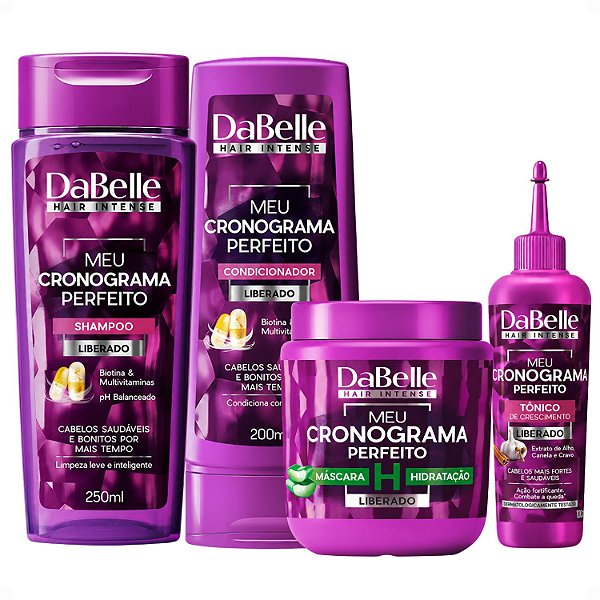 Kit DaBelle Meu Cronograma Perfeito: Shampoo 250ml e Condicionador 200ml + Máscara de Hidratação, Tônico