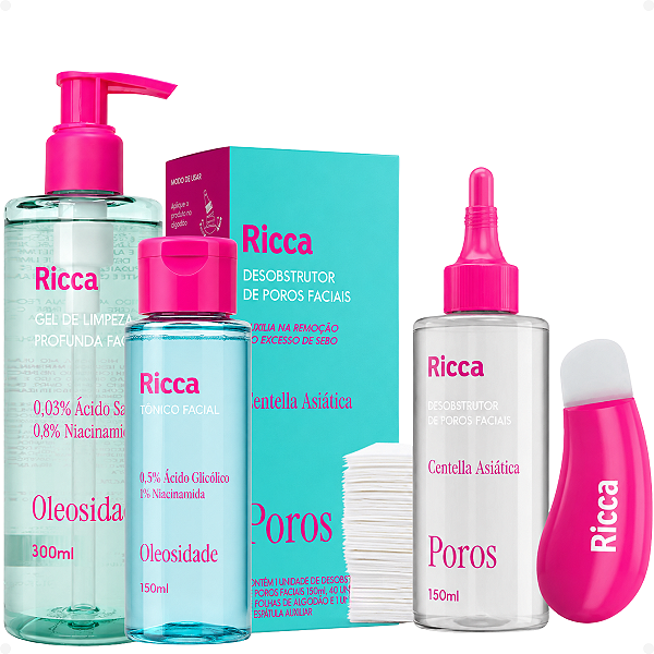 Kit Ricca Facial: Gel De Limpeza Profunda, Desobstrutor de Poros e Tônico Facial