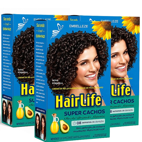 Kit Embelleze HairLife Super Cachos: 3 Cremes De Relaxamento Tioglicolato 80g
