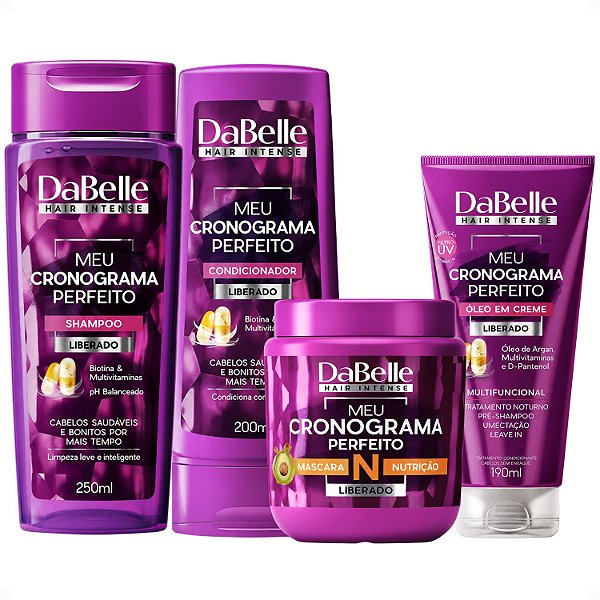Kit DaBelle Meu Cronograma Perfeito: Shampoo 250ml e Condicionador 200ml + Máscara de Nutrição, Óleo em Creme