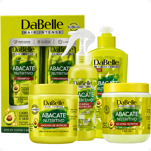 Kit DaBelle Abacate Nutritivo: Shampoo 410ml e Condicionador 175ml+ Máscara 400g, Recarga 180ml, Creme de Pentear 270g, Gelatina 400g