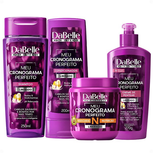 Kit DaBelle Meu Cronograma Perfeito: Shampoo 250ml e Condicionador 200ml + Máscara de Nutrição, Creme de Pentear