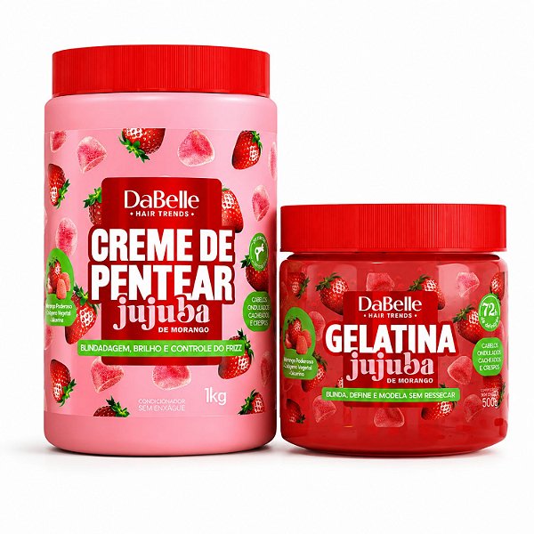 Kit DaBelle Jujuba Morango: Creme De Pentear 1kg + Gelatina 500g