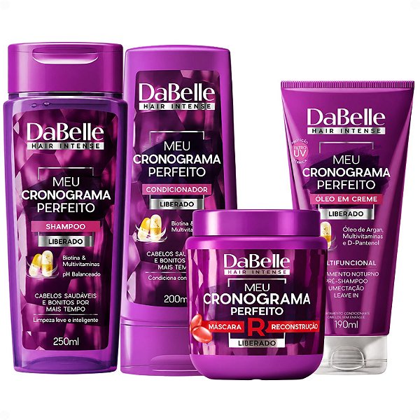 Kit DaBelle Meu Cronograma Perfeito: Shampoo 250ml e Condicionador 200ml + Máscara de Reconstrução, Óleo em Creme