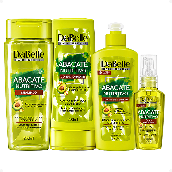 Kit DaBelle Abacate Nutritivo: Shampoo 250ml, Condicionador 200ml, Creme de Pentear 270g e Óleo Reparador 45ml