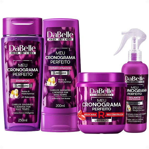 Kit DaBelle Meu Cronograma Perfeito: Shampoo 250ml e Condicionador 200ml + Máscara de Reconstrução, Selante