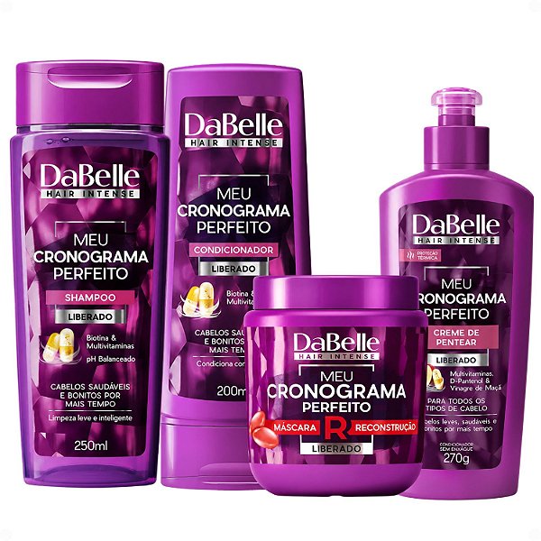 Kit DaBelle Meu Cronograma Perfeito: Shampoo 250ml e Condicionador 200ml + Máscara de Reconstrução, Creme de Pentear