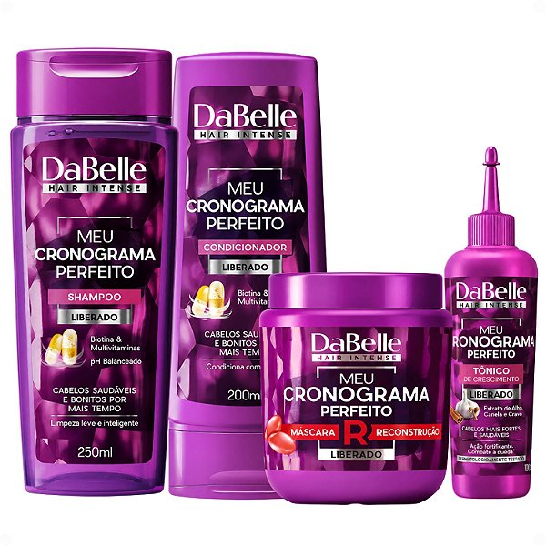 Kit DaBelle Meu Cronograma Perfeito: Shampoo 250ml e Condicionador 200ml + Máscara de Reconstrução, Tônico