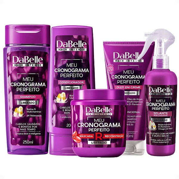 Kit DaBelle Meu Cronograma Perfeito: Shampoo 250ml e Condicionador 200ml + Máscara de Reconstrução, Óleo em Creme, Selante