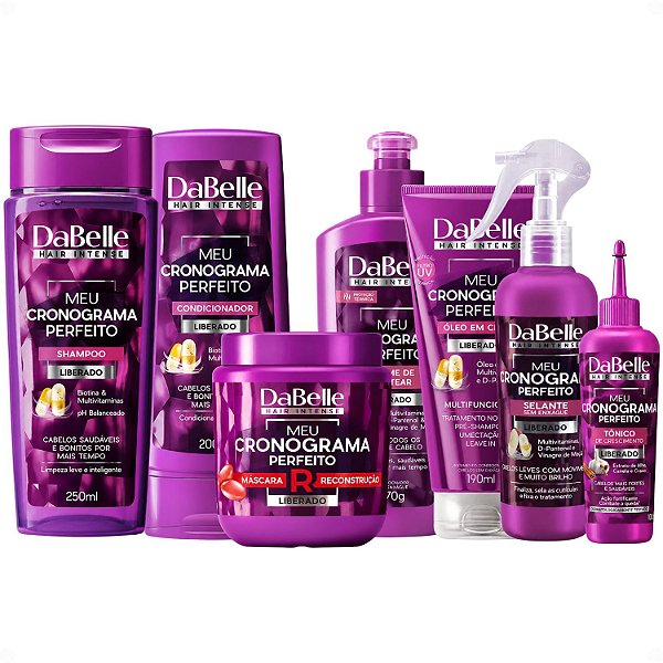 Kit DaBelle Meu Cronograma Perfeito: Shampoo 250ml e Condicionador 200ml + Máscara de Reconstrução, Creme de Pentear, Óleo em Creme, Selante, Tônico