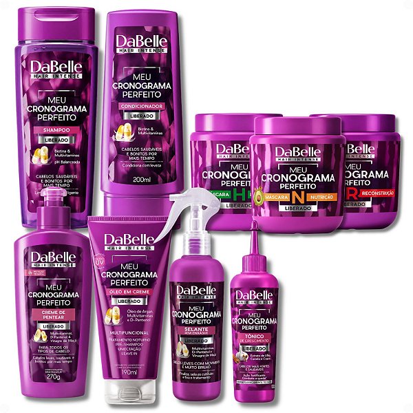 Kit Completo DaBelle Meu Cronograma Perfeito: Com Shampoo 250ml e Condicionador 200ml + Máscaras 400g e Finalizadores
