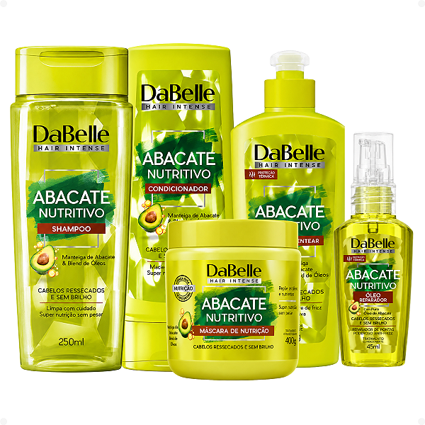 Kit DaBelle Abacate Nutritivo: Shampoo 250ml, Condicionador 200ml, Máscara 400g, Creme de Pentear 270g e Óleo Reparador 45ml