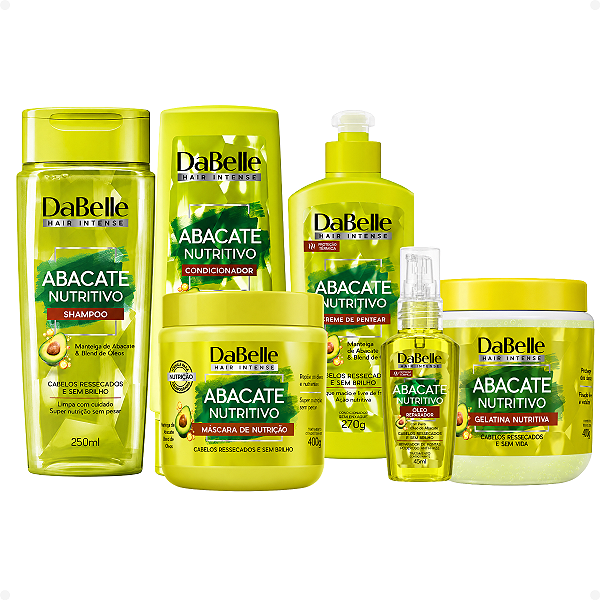 Kit DaBelle Abacate Nutritivo: Shampoo 250ml, Condicionador 200ml, Máscara 400g, Creme de Pentear 270g, Gelatina 400g e Óleo Reparador 45ml